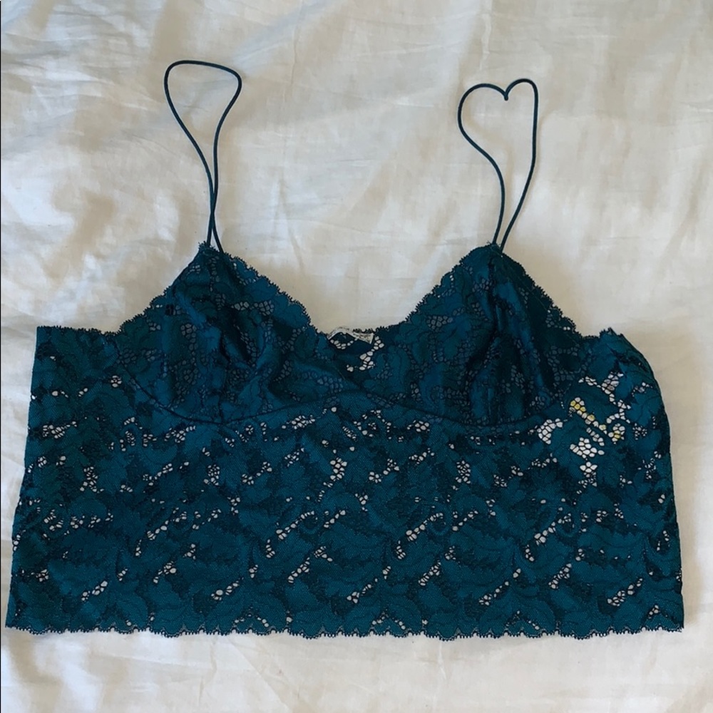 Free People teal lace crop top